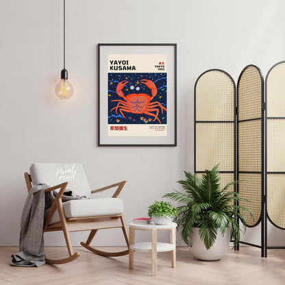 This striking art print is an exhibition poster for Yayoi Kusama’s “Tokyo 1993” show, featuring her… for living room