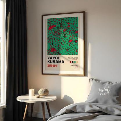 This compelling art print is an official poster for a Yayoi Kusama exhibition in Tokyo, 1993, showc… for bedroom