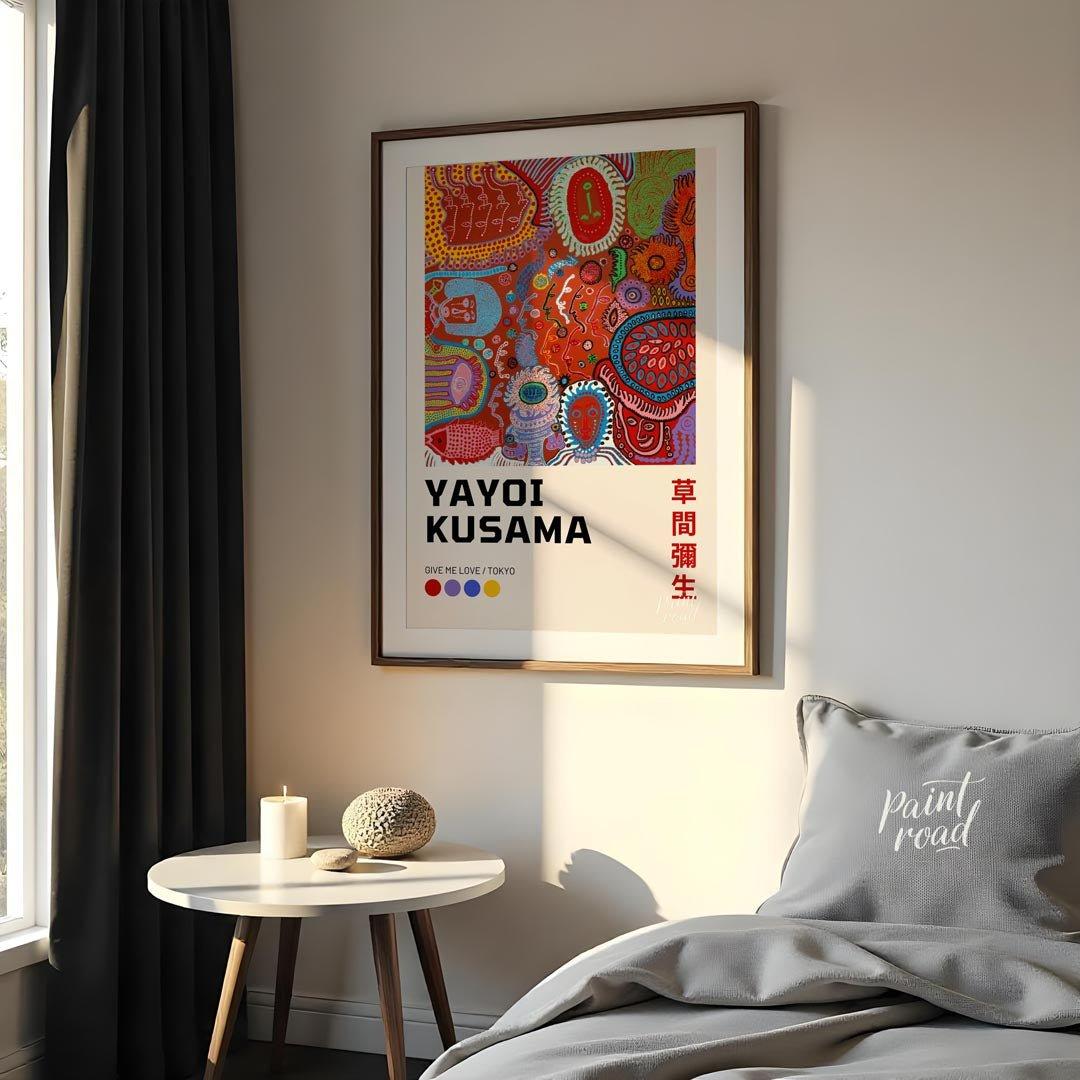 This captivating art print showcases a vibrant and complex piece from Yayoi Kusama’s “My Eternal So… for bedroom