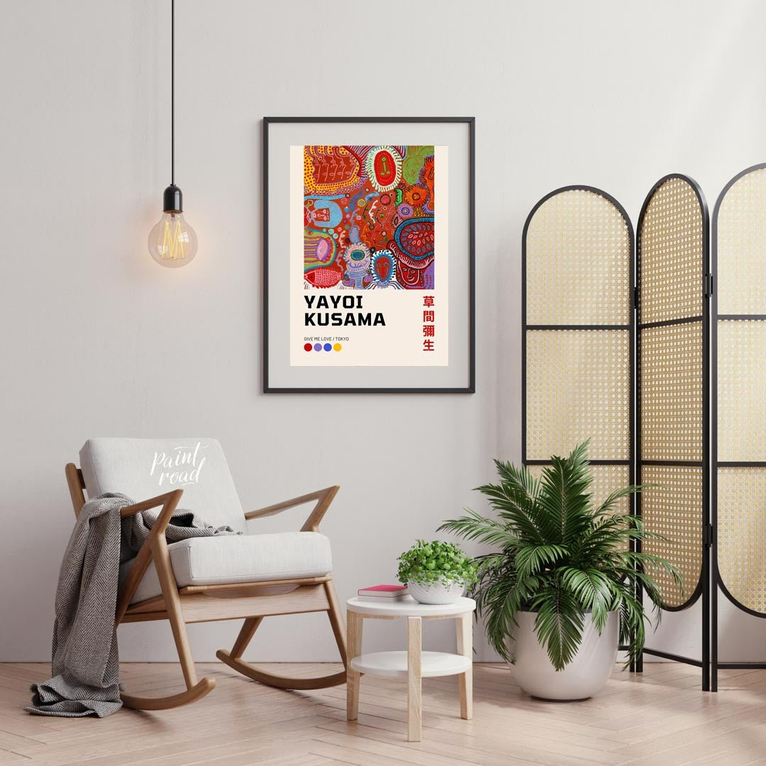 This captivating art print showcases a vibrant and complex piece from Yayoi Kusama’s “My Eternal So… for living room