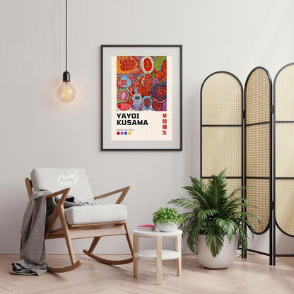 This captivating art print showcases a vibrant and complex piece from Yayoi Kusama’s “My Eternal So… for living room