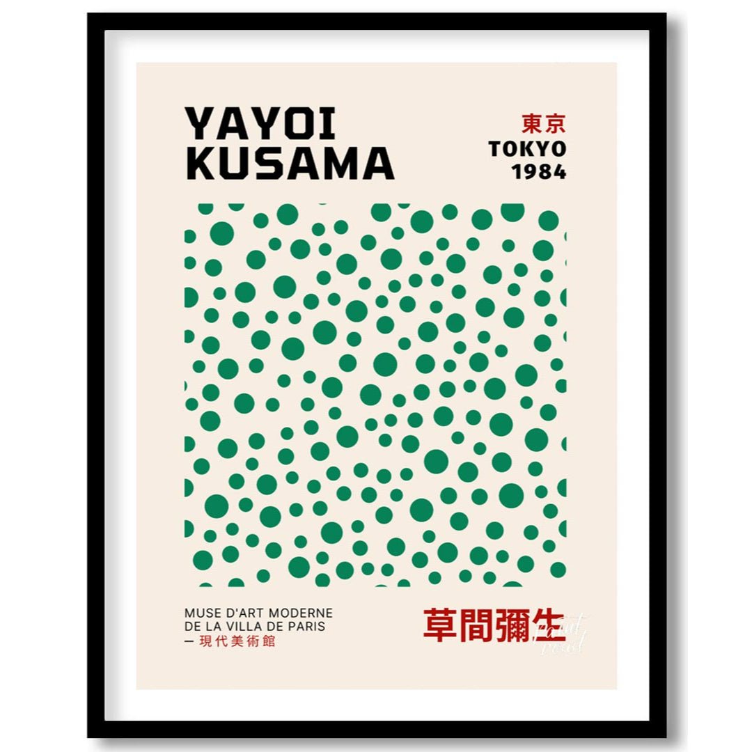 Celebrate the playful genius of Yayoi Kusama with this iconic exhibition poster, advertising her “T… for area