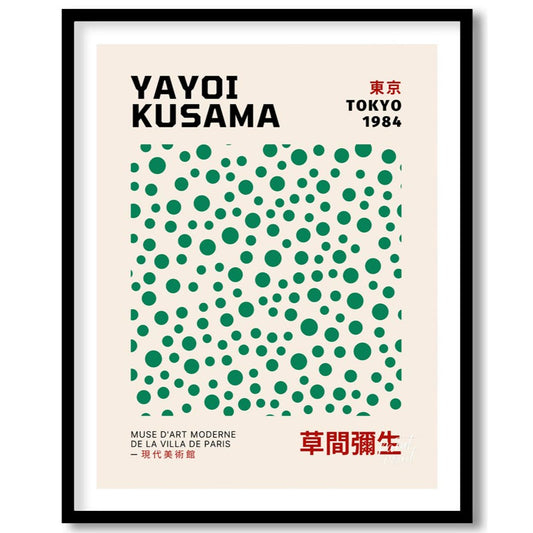 Celebrate the playful genius of Yayoi Kusama with this iconic exhibition poster, advertising her “T… for area
