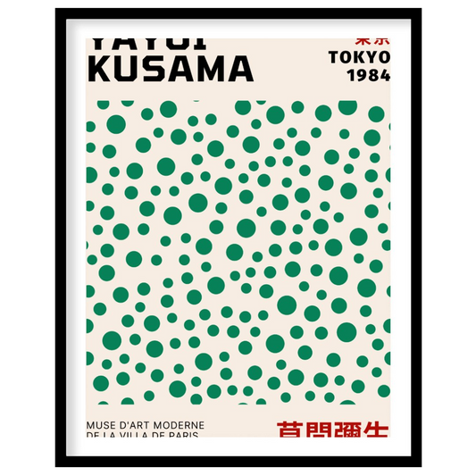 Celebrate the playful genius of Yayoi Kusama with this iconic exhibition poster, advertising her “T… for area