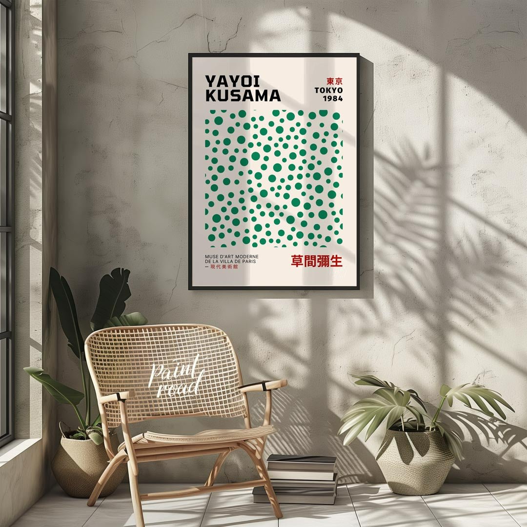Celebrate the playful genius of Yayoi Kusama with this iconic exhibition poster, advertising her “T… for other