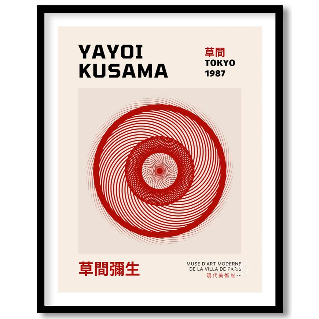 Delve into the mesmerizing world of contemporary art with this elegant exhibition poster for Yayoi … for area