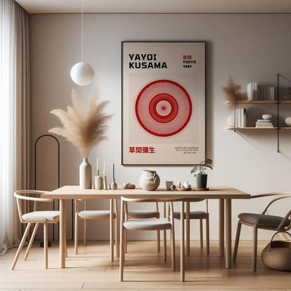 Delve into the mesmerizing world of contemporary art with this elegant exhibition poster for Yayoi … for dining room