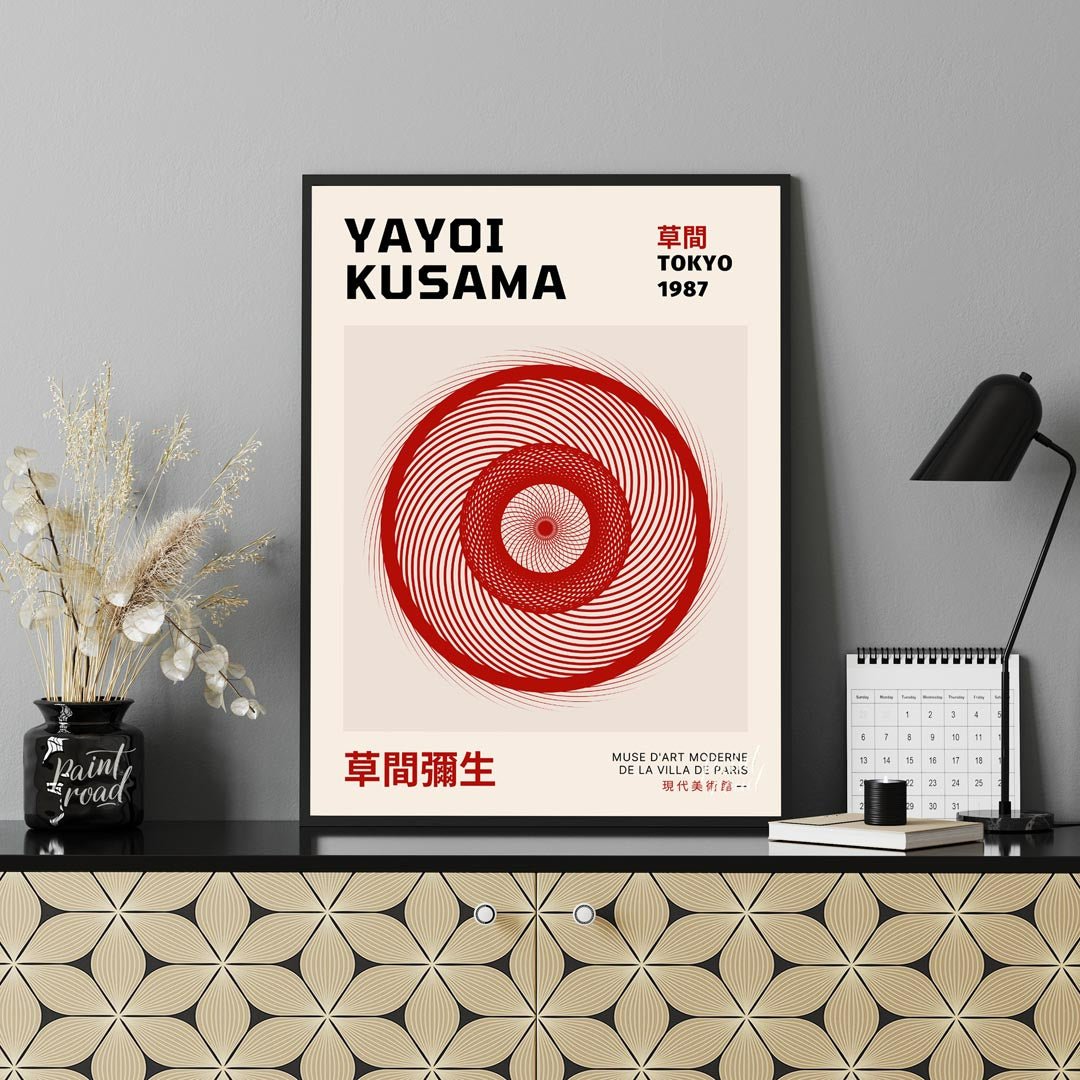 Delve into the mesmerizing world of contemporary art with this elegant exhibition poster for Yayoi … for office
