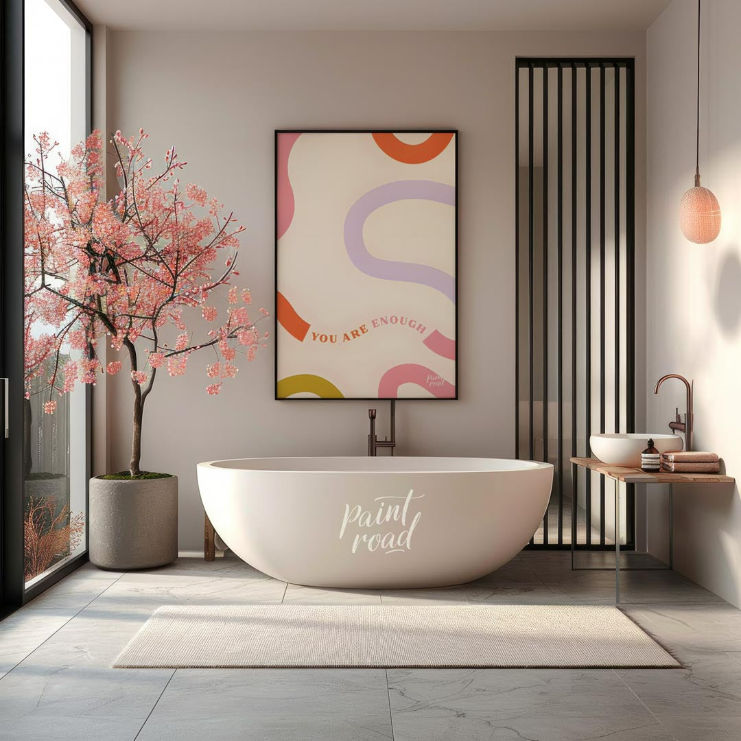 This uplifting art print features a minimalist yet vibrant design, centered around the empowering p… for bathroom