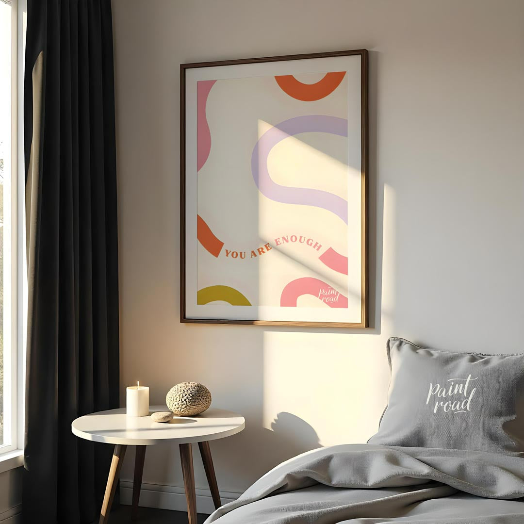 This uplifting art print features a minimalist yet vibrant design, centered around the empowering p… for bedroom