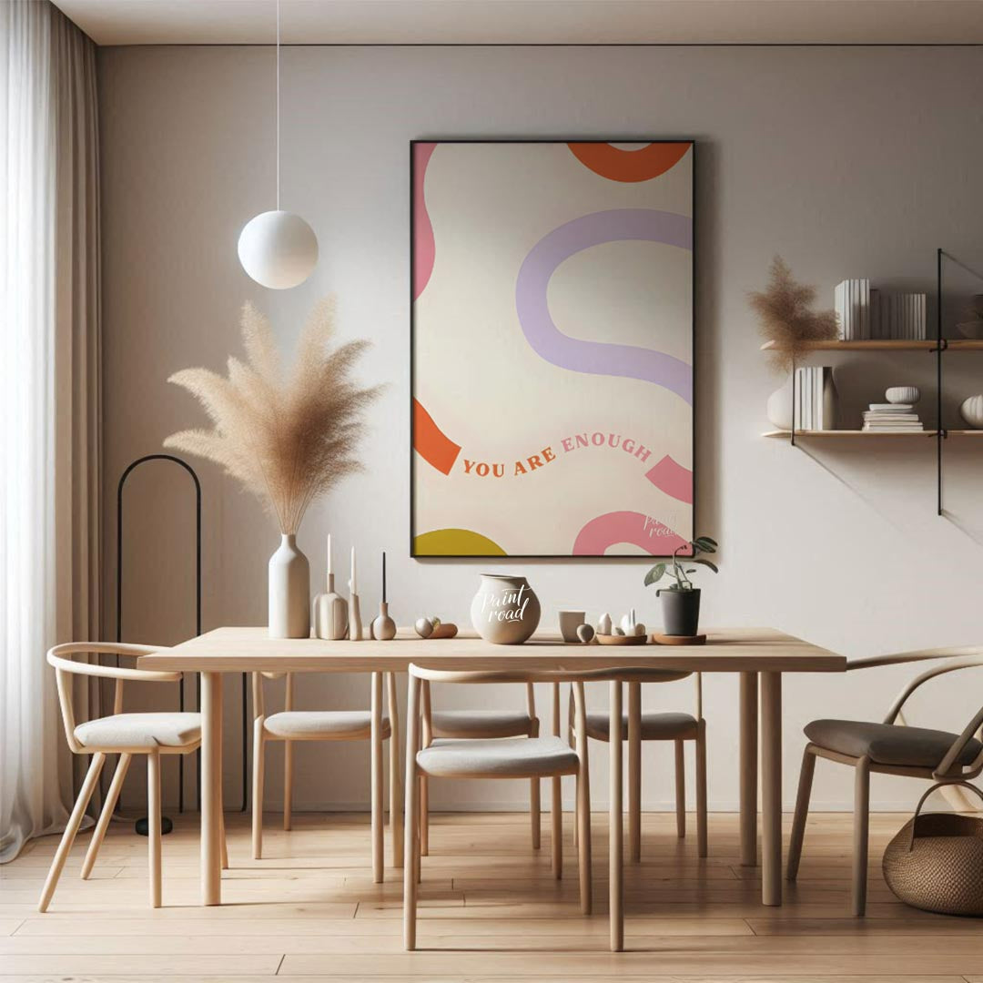 This uplifting art print features a minimalist yet vibrant design, centered around the empowering p… for dining room
