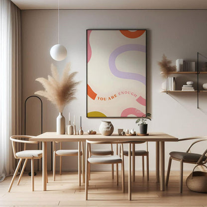 This uplifting art print features a minimalist yet vibrant design, centered around the empowering p… for dining room