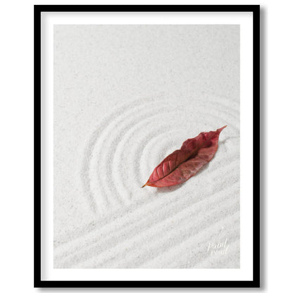 “Zen Leaf” captures a single, vibrant red autumn leaf resting delicately on a bed of pristine white… for nook